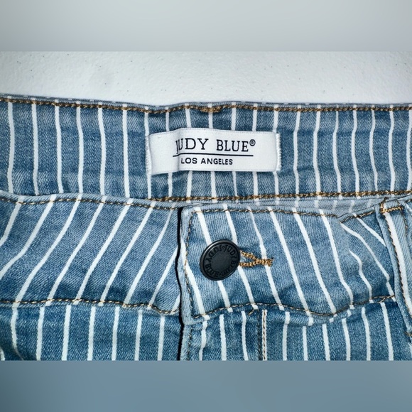 Judy Blue Kya High Waisted Striped  Blue Jean Shorts Size 2XL JB150027 - Picture 9 of 9